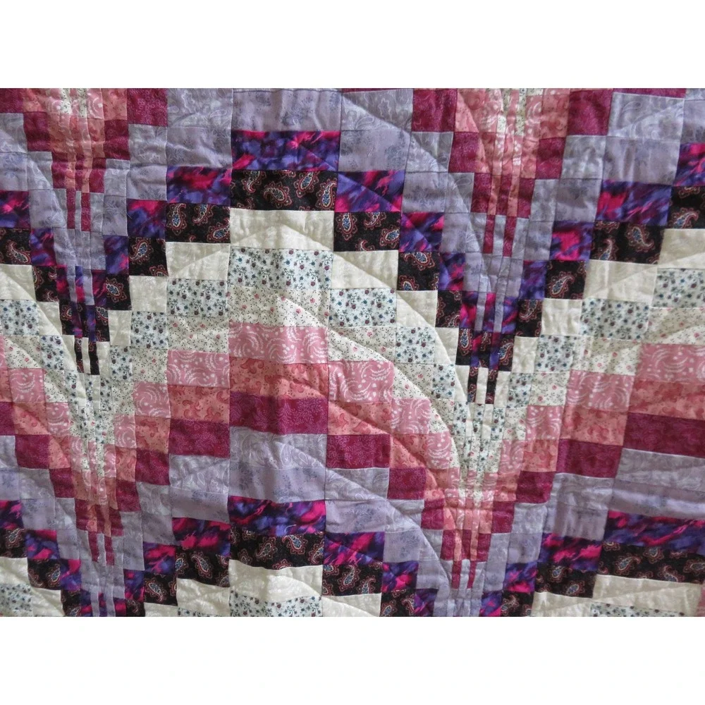 Handmade Bargello Quilt Throw or Wall Hanging Purple Pink Paisley Patchwork